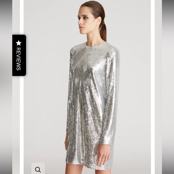 Halston CAI SEQUIN DRESS silver mermaid sequin size 8 - Picture 3 of 8